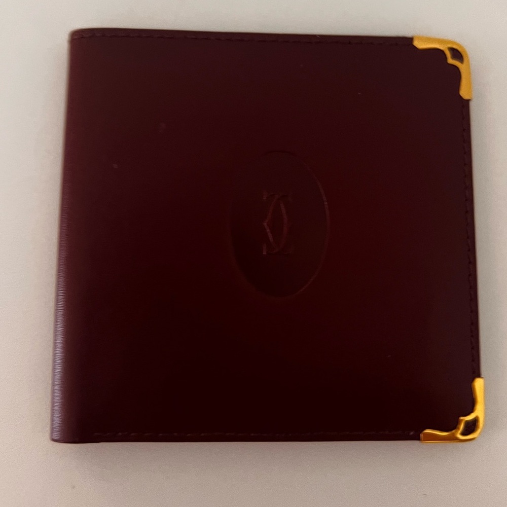 Cartier Burgundy Leather Money Clip with Gold Corner Accents